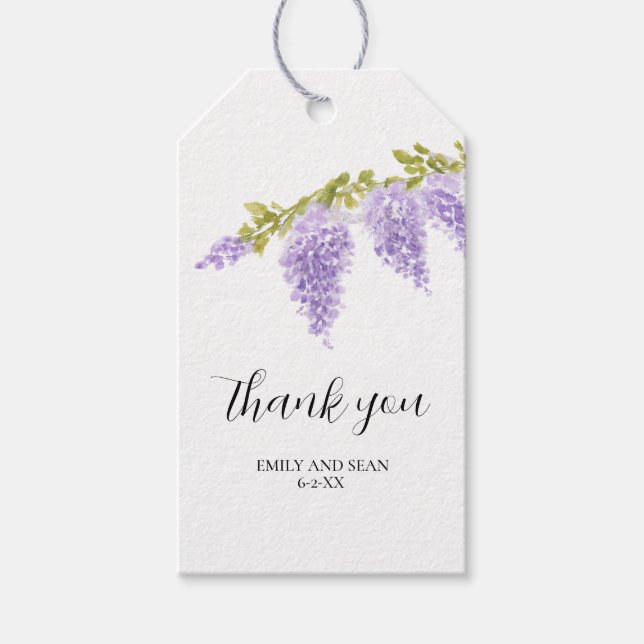Anpassad bröllopsnamn Lila Wisteria Tack Presentetikett (Framsidan)