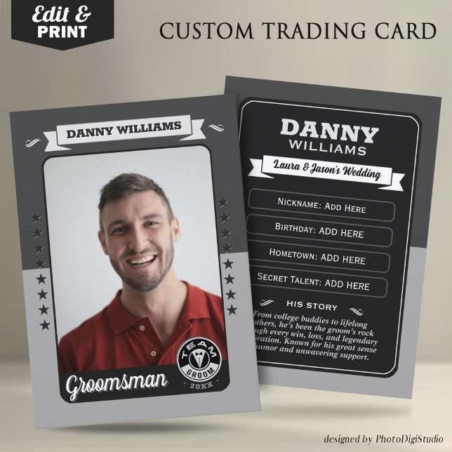 Anpassad Bröllopsteam Trading Card, Bröllopspresen (Custom Team Groom Trading Card, Groomsmen Gifts Best Man Trading Card, Retro Wedding Cards)