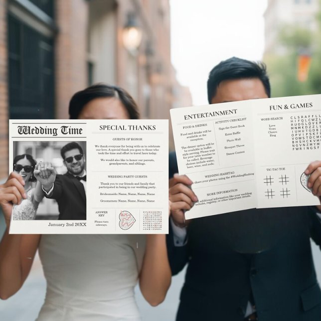 Anpassad bröllopstidning - Rolig aktivitetsbok för Inbjudan (Custom Wedding Newspaper Party Games)