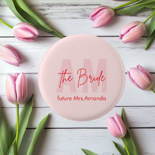 Anpassad Brud   Rosa Monogram Blivande Fru Namn Knapp
