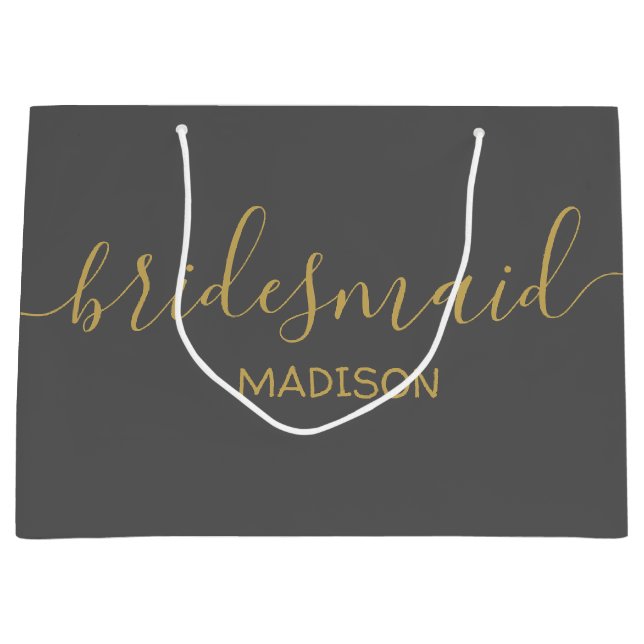 Anpassad Brudtärna Namn Girly Chic Guld Skrift Grå (Framsidan)