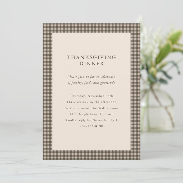Anpassad Brun Gingham Thanksgiving Middag Inbjudningar (Stående Fram)