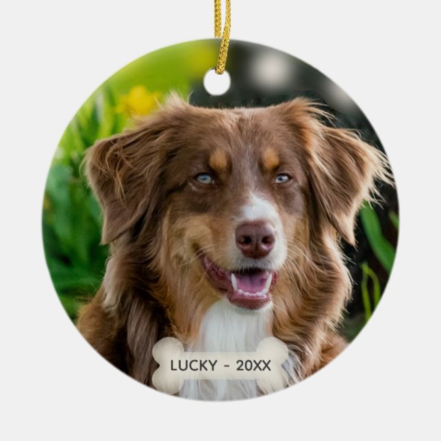 Anpassad Brun Herdehund Foto Julgransprydnad Keramik (Framsidan)