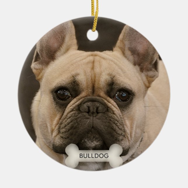 Anpassad Bulldog Hund Foto Julgransprydnad Keramik (Framsidan)