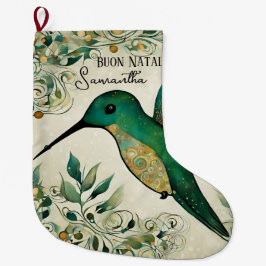 Anpassad Buon Natale Italiensk Grön Kolibri Stor Julstrumpa