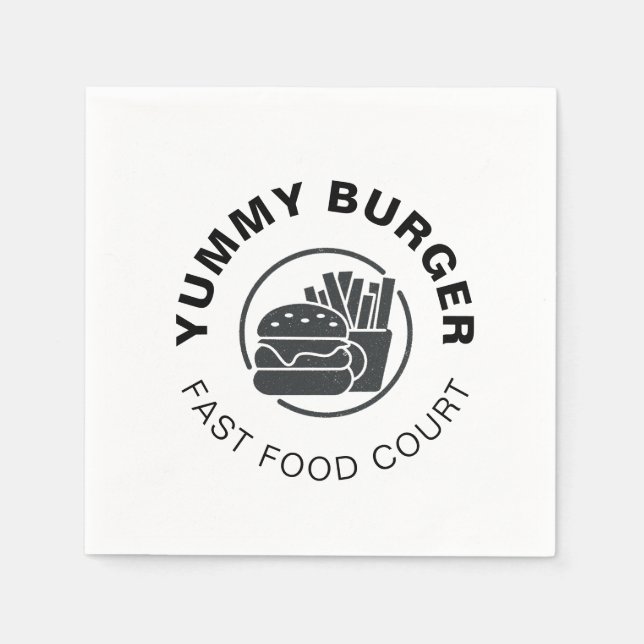 Anpassad Burger Snabbmat Restaurang Logotyp Fyrkan Pappersservett (Framsidan)