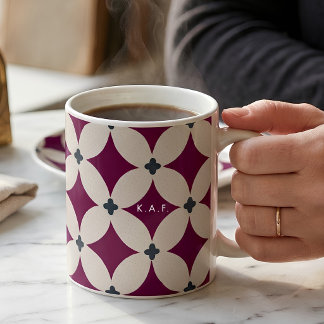 Anpassad Burgunderkräm Modern Geometrisk Gitter Kaffemugg