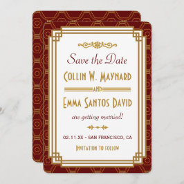Anpassad Burgundy Art Deco Save The Date Inbjudningar