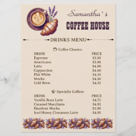 Anpassad Caffé Merch Vintage Croissant Med Lavende Meny