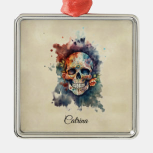 Anpassad Calavera Hermosa Dag för Döda Skalle Julgransprydnad Metall