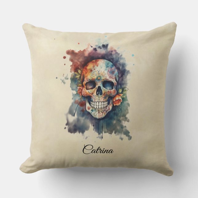 Anpassad Calavera Hermosa Dag för Döda Skalle Kudde (Framsida)