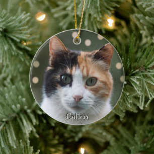 Anpassad Calico Katt Foto Personlig Julgransprydnad Keramik