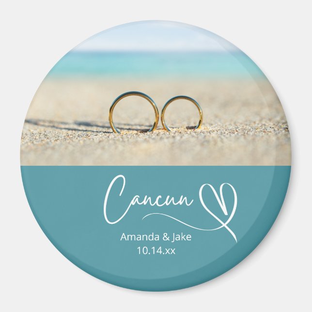 Anpassad Cancun-destination Strandbröllop Magnet (Framsidan)