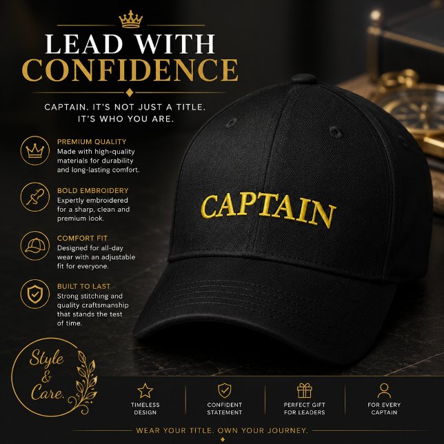 Anpassad CAPTAIN Broderad Basebollmössa Keps (Custom CAPTAIN Embroidered Baseball Cap)
