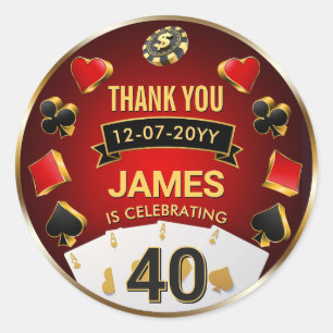 Anpassad Casino Födelsedagsfest Vegas Poker Tack Runt Klistermärke
