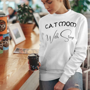 Anpassad Cat Mom Svart Skrift Rolig Husdjursälskar T Shirt