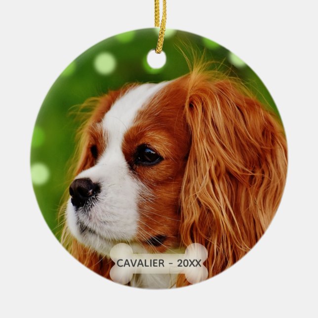 Anpassad Cavalier King Charles Spaniel Hund Foto Julgransprydnad Keramik (Framsidan)