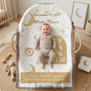 Anpassad Celestial Baby Milestone Boho Filt