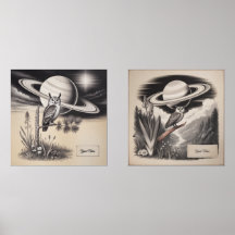 Anpassad Celestial Ugglan & Saturn Vintage Gravyr