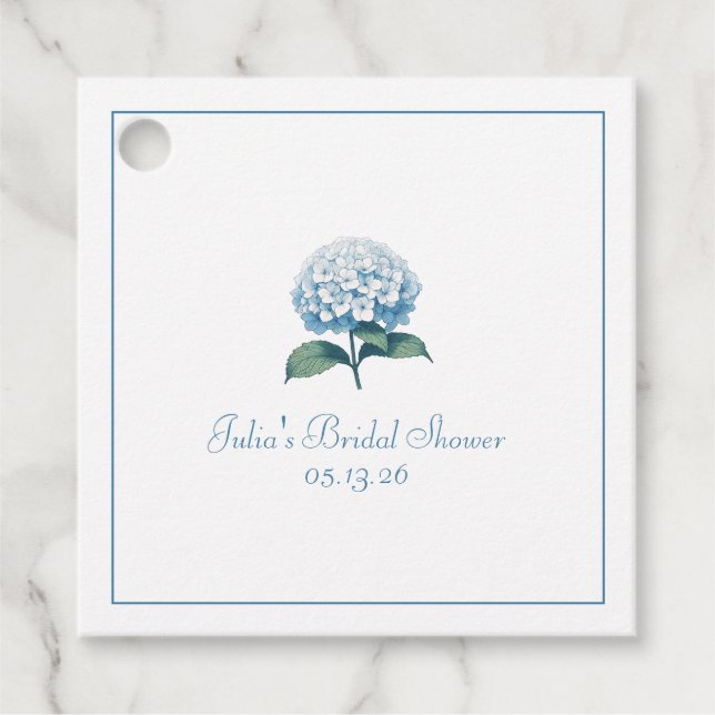Anpassad Chic Bröllopsdusch Elegant Blå Hortensia Gåvor Etiketter (Framsida)