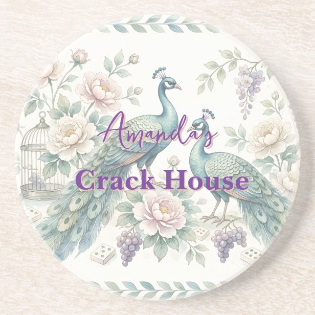 Anpassad Chic Chinoiserie Påfågel Mahjong Underlägg (Framsidan)