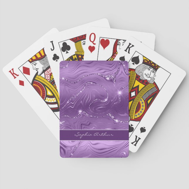 Anpassad Chic Lyx Purpur Silvarglitter Mönster Casinokort (Baksidan)
