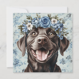 Anpassad choklad Labrador hund blå blommig hälsnin Kort