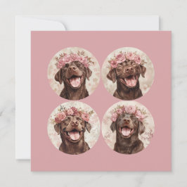 Anpassad chokladlabrador hund rosa blommig hälsnin kort