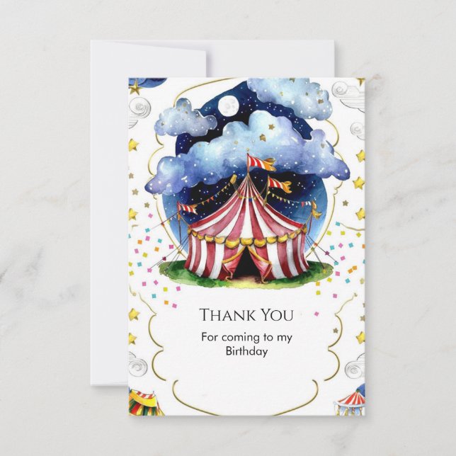 Anpassad Cirkus Födelsedags Watercolor Tack Kort (Framsida)