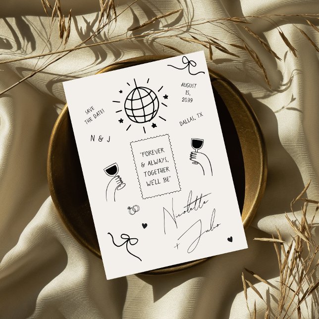 Anpassad Citat Whimsy Klotter Handritad Bröllop Spara Datumet (Skapare uppladdad)