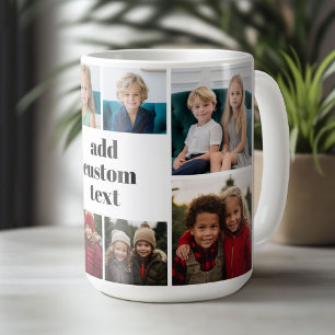 Anpassad collage 8 bilder - vit med svart text kaffemugg