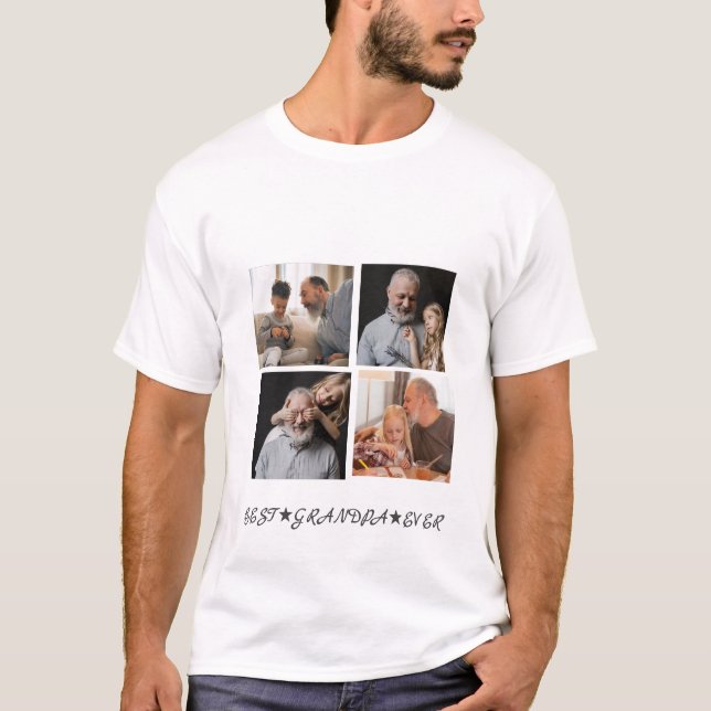 Anpassad Contemporary 4-foto "Best Grandpa nånsin" T Shirt (Framsida)