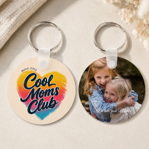 Anpassad "Cool Moms Club" Hjärtfoto Nyckelring