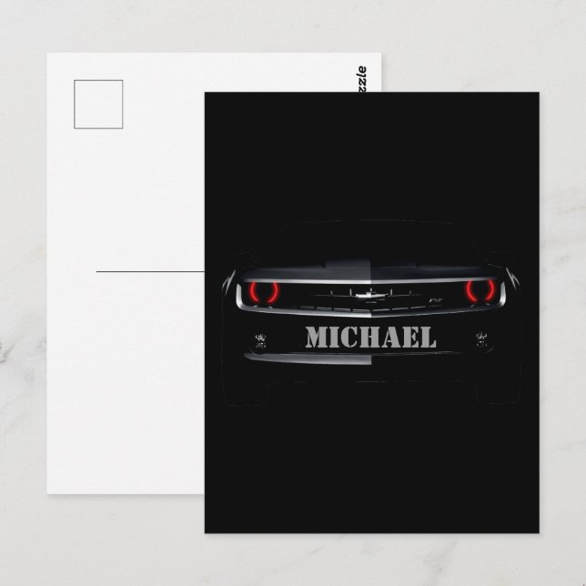 Anpassad Cool svart Chevy Camaro Ditt namn Vykort (Fram/baksida)