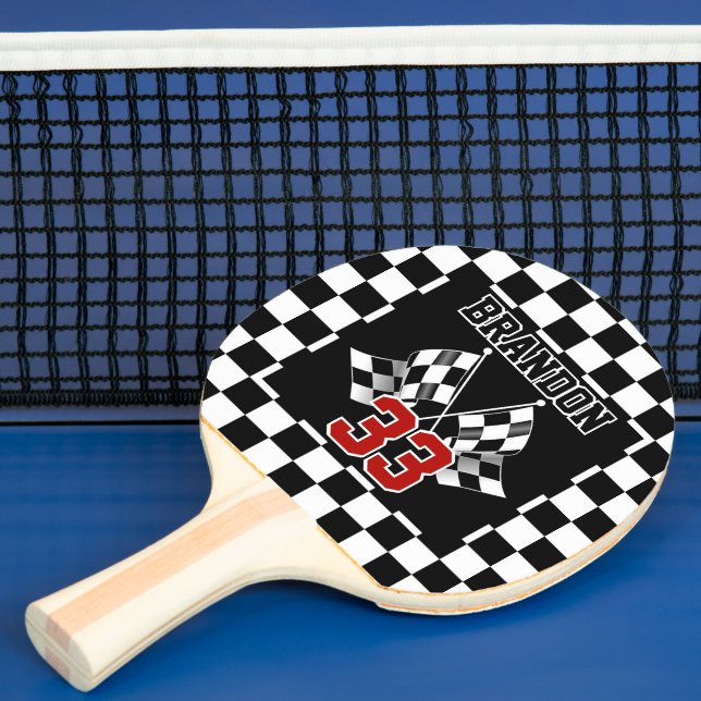 Anpassad cool svart och vit rutig flagga mönster pingisracket (Insitu)