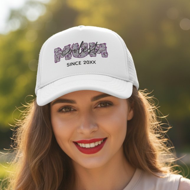 Anpassad coolaste mamma sedan året mors dag keps (Custom Coolest Mom Since Year Floral Mother's Day Trucker Hat)
