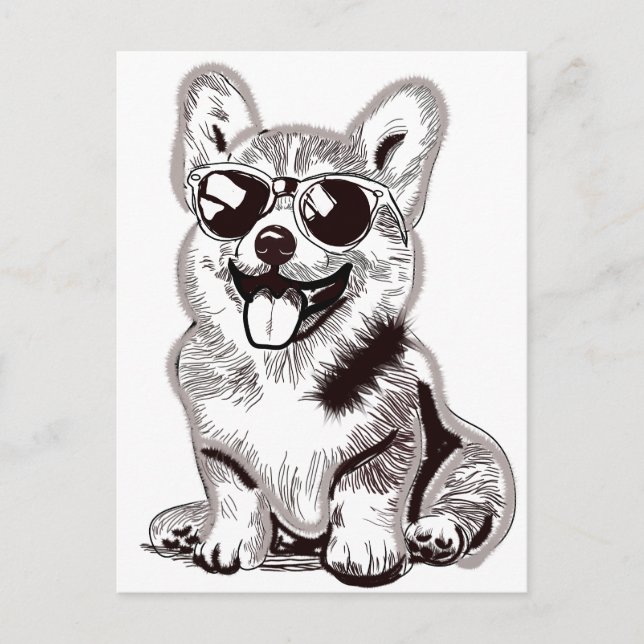Anpassad Corgi-valp med solglasögon | Skisskonst Vykort (Framsida)