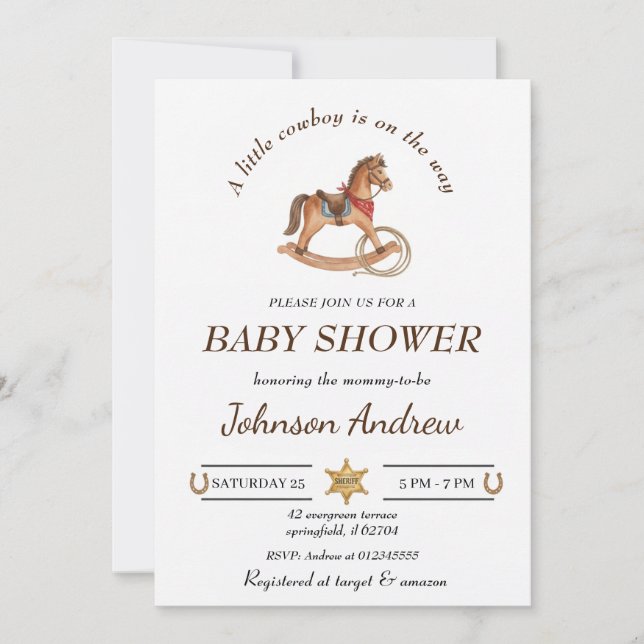 Anpassad Cowboy Baby Shower Inbjudan (Framsida)