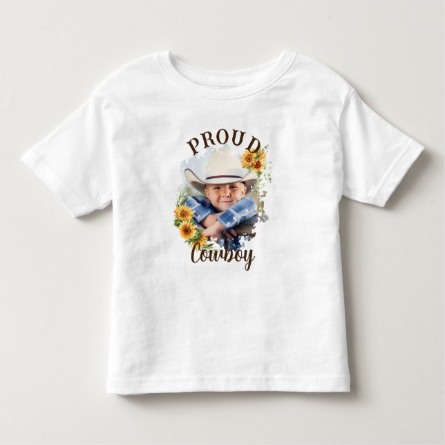 Anpassad Cowboy Foto Text Solros Accent T Shirt (Framsida)