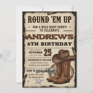 Anpassad cowboyhatt och lasso western födelsedagsf inbjudningar