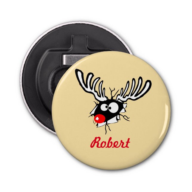 Anpassad Crazy Red Nposed Reindeer Flasköppnare (Framsidan)