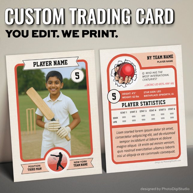 Anpassad Cricketkort, Vintage Röd Spelare (Custom Cricket Trading Card, Vintage Red Player Card)
