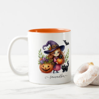 Anpassad Cute Halloween Witch Två-Tonad Mugg