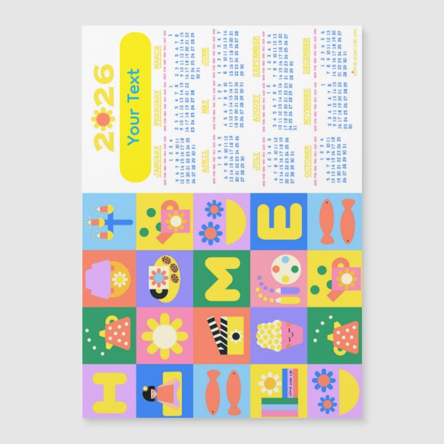 Anpassad cute och Lycklig Home Calender 2026 (Framsida)