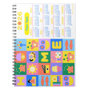 Anpassad cute och Lycklig Home Calender 2026 Anteckningsbok