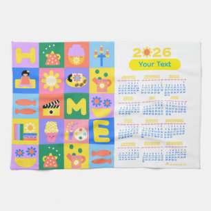 Anpassad cute och Lycklig Home Calender 2026 Kökshandduk