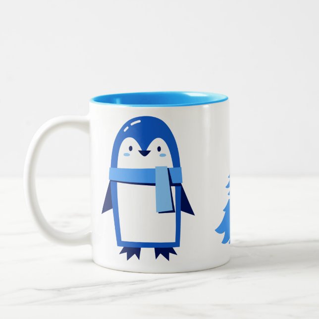 Anpassad Cute Penguin White-jul Två-Tonad Mugg (Vänster)