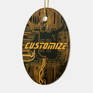 Anpassad Cyber Orange PCB Kretskort Tech Konst Julgransprydnad Keramik