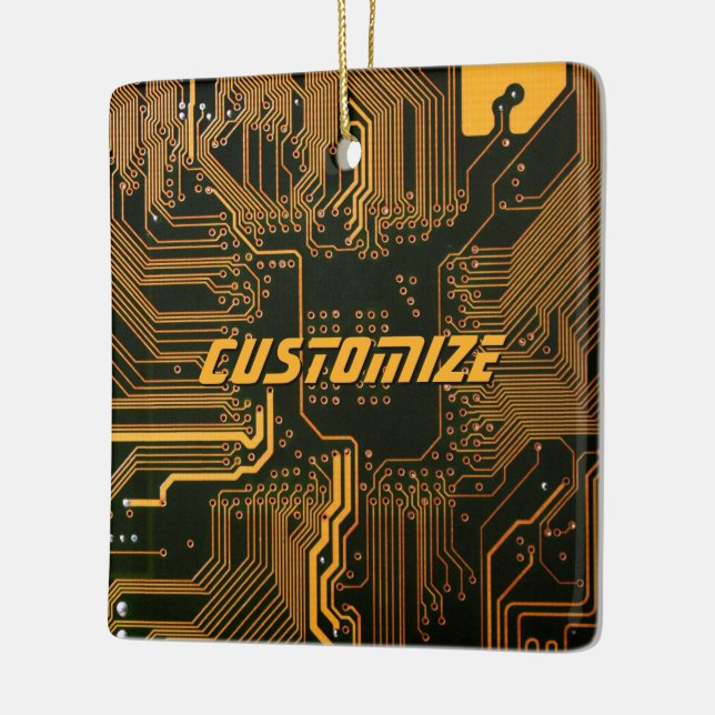 Anpassad Cyber Orange PCB Kretskort Tech Konst Julgransprydnad Keramik (Vänster)