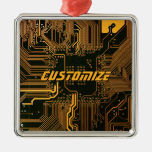 Anpassad Cyber Orange PCB Kretskort Tech Konst Julgransprydnad Metall